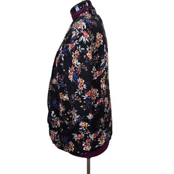 Women's Democracy Black Floral 3/4 Sleeve Open Front Blazer | Size Small - Picture 2 of 11
